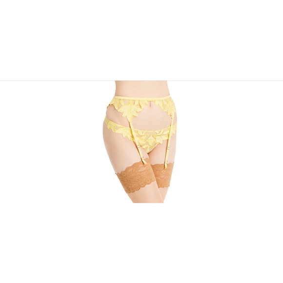 Fleur du Mal Velvet Lily Embroidered Garter Belt Daffodil Size 3 1267